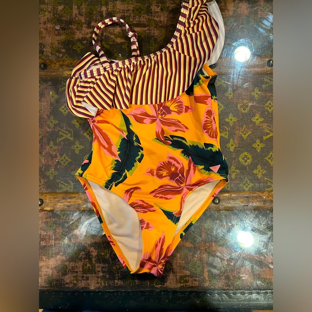 Scotch & Soda Girls Stripe and Floral One Piece Swimsuit